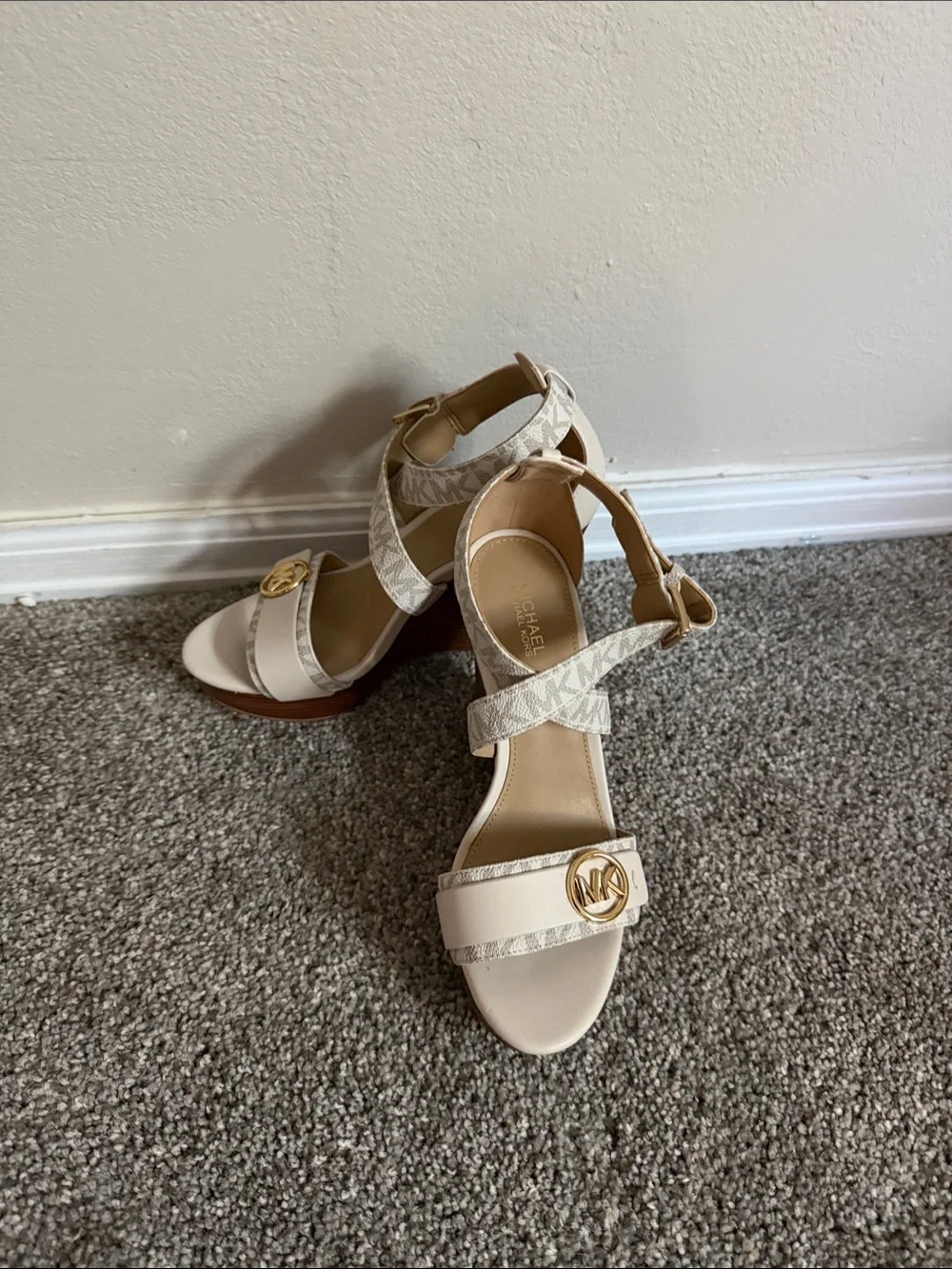 Michael Kors Cream Logo-Strap Block Heel Sandals